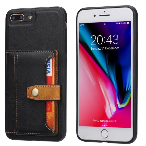 SaniMore for iPhone 8 Plus/7 Plus Case, PU Leather Shockproof Inner Shell Wallet Card Slots Flip Kickstand Shockproof Retro Anti-scractch Shell for iPhone 8 Plus/7 Plus- Black