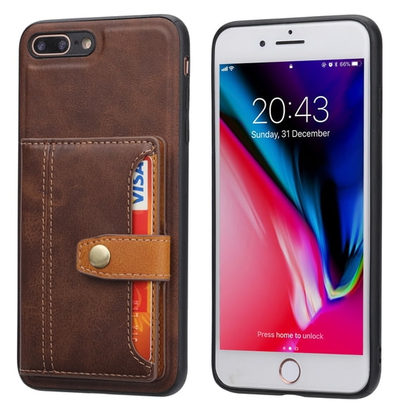 SaniMore for iPhone 8 Plus/7 Plus Case, PU Leather Shockproof Inner Shell Wallet Card Slots Flip Kickstand Shockproof Retro Anti-scractch Shell for iPhone 8 Plus/7 Plus- Coffee