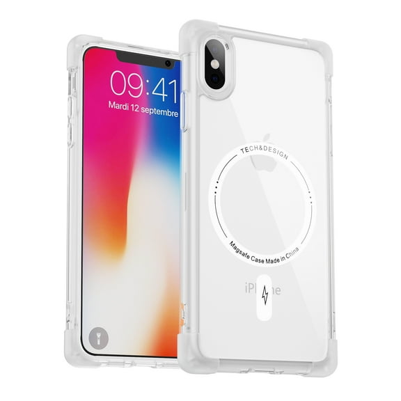 SaniMore for iPhone X/XS Magnetic Case, [Wireless Charging] Crystal-clear Rugged PC Back Back Skin-feel Shockproof Strong Drop Resistant Slim Shell for iPhone X/XS Car Mount, Clear