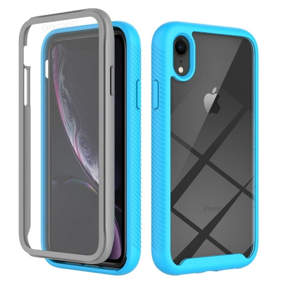 SaniMore for iPhone XR Case, Rugged PC Back & TPU Bumpers Two-Layer Structure Transparent Cover with PET Screen Protector Shockproof Protective Shell for iPhone XR, Blue