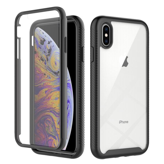 SaniMore for iPhone Xs Max Case, Rugged PC Back & TPU Bumpers Two-Layer Structure Transparent Cover with PET Screen Protector Shockproof Protective Shell for iPhone Xs Max, Black