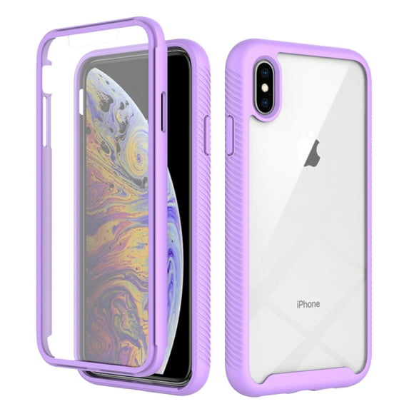 SaniMore for iPhone Xs Max Case, Rugged PC Back & TPU Bumpers Two-Layer Structure Transparent Cover with PET Screen Protector Shockproof Protective Shell for iPhone Xs Max, Purple