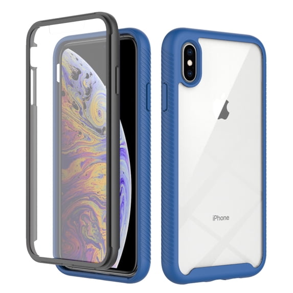 SaniMore for iPhone Xs Max Case, Rugged PC Back & TPU Bumpers Two-Layer Structure Transparent Cover with PET Screen Protector Shockproof Protective Shell for iPhone Xs Max, Darkblue
