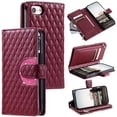 thumbnail image 1 of SaniMore for iPhone iPhone 7 / 8 / SE 2022 & 2020 PU Leather Case, 3D Lattice Pattern for Girls Card Slots Zipper Purse Glitter Magnetic Clasp Flip Kicstand [Hand Rope] Full Protection, Winered, 1 of 15