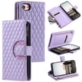 thumbnail image 1 of SaniMore for iPhone iPhone 7 / 8 / SE 2022 & 2020 PU Leather Case, 3D Lattice Pattern for Girls Card Slots Zipper Purse Glitter Magnetic Clasp Flip Kicstand [Hand Rope] Full Protection, Purple, 1 of 16