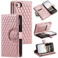 thumbnail image 1 of SaniMore for iPhone iPhone 7 / 8 / SE 2022 & 2020 PU Leather Case, 3D Lattice Pattern for Girls Card Slots Zipper Purse Glitter Magnetic Clasp Flip Kicstand [Hand Rope] Full Protection, Rosegold, 1 of 15