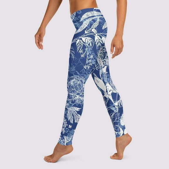 Sania Marie Drift Blue and White Mid-Rise Graphic Leggings,  X-Small