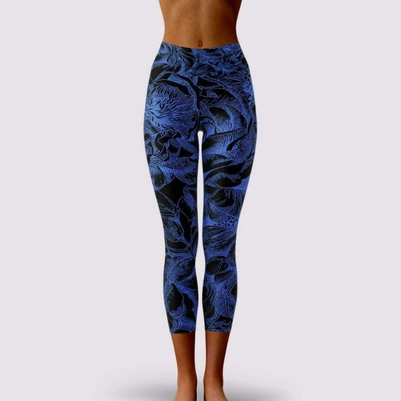 Sania Marie Nari II Black and Blue Capri Yoga Leggings, X-Large