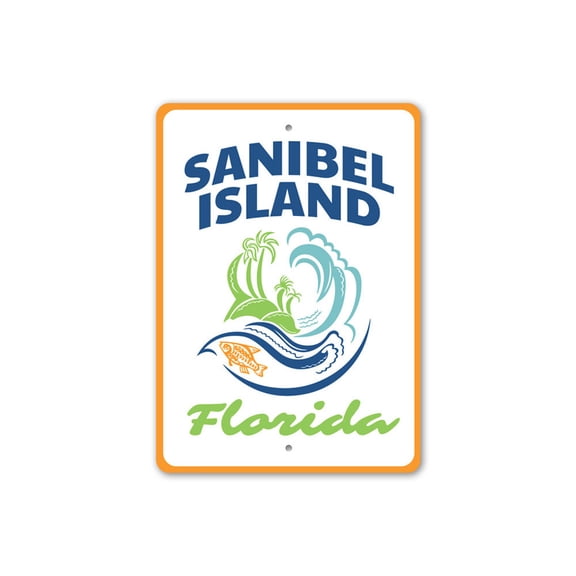 Saniball Island Sign, Florida Beach House Sign, Decoratiove Beach Aluminum Metal Decor Sign - 4x18 inches