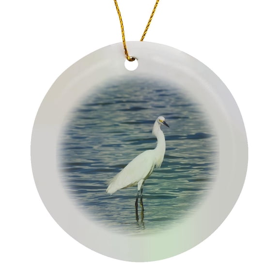 3drose, Sanibel Egret, Circle Porcelain Ornament