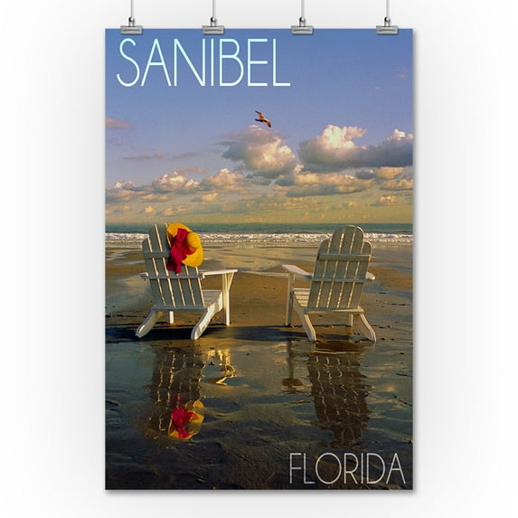 Sanibel, Florida - Adirondack Chairs on the Beach - Lantern Press Photography (36x54 Giclee Gallery Print, Wall Decor Travel Poster)