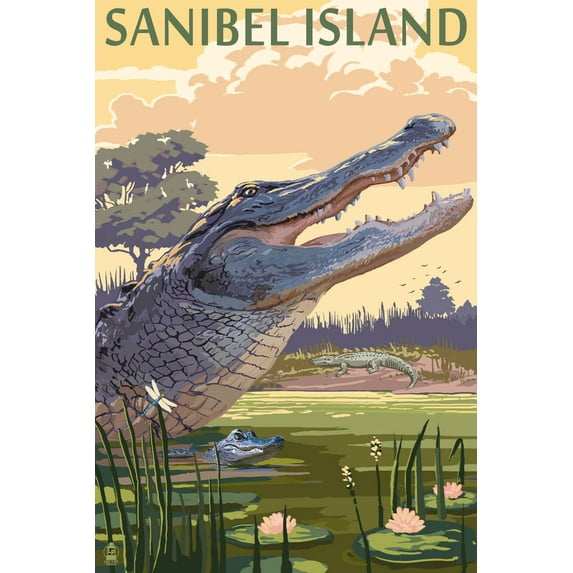 Sanibel Island, Florida, Alligator (24x36 Giclee Gallery Art Print, Vivid Textured Wall Decor)