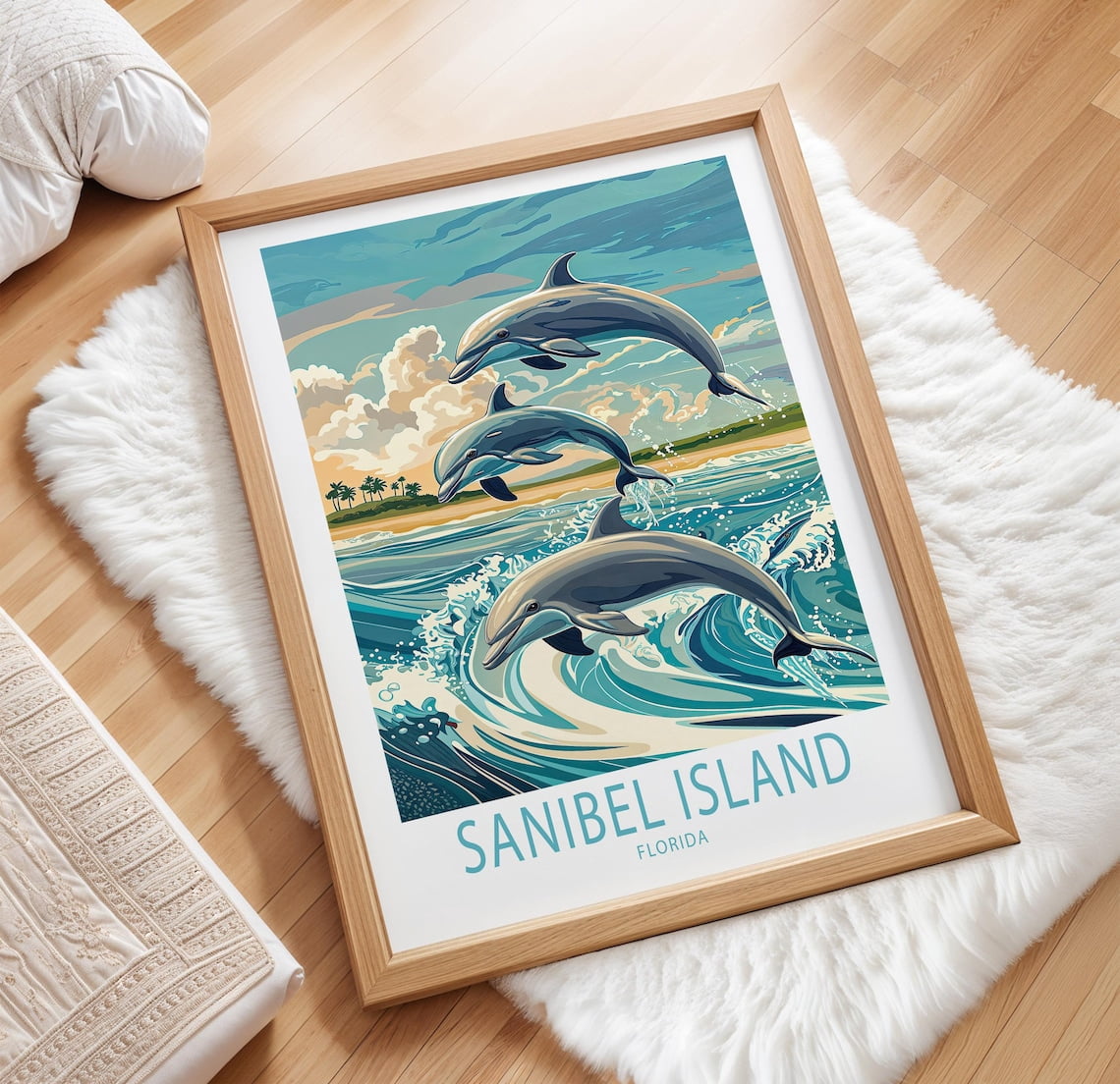 Sanibel Island Florida Dolphin Coast Wall Art Print, Tropical Beach ...