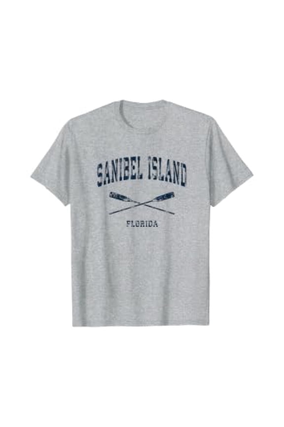 Sanibel Island Florida Vintage Nautical Crossed Oars Navy T-Shirt