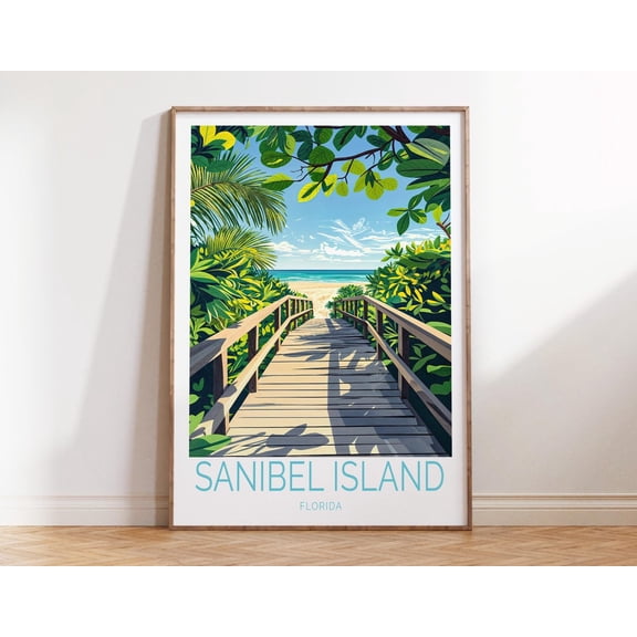 Sanibel Island Florida Wedding Birthday Travel Wall Art, Stretched Canvas Size 8x12