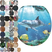 Sanilo Soft Close Toilet Seat ROUND, Quiet and Slow Close Lid and Seat, Strong Bumpers and Hinges, Dolphin
