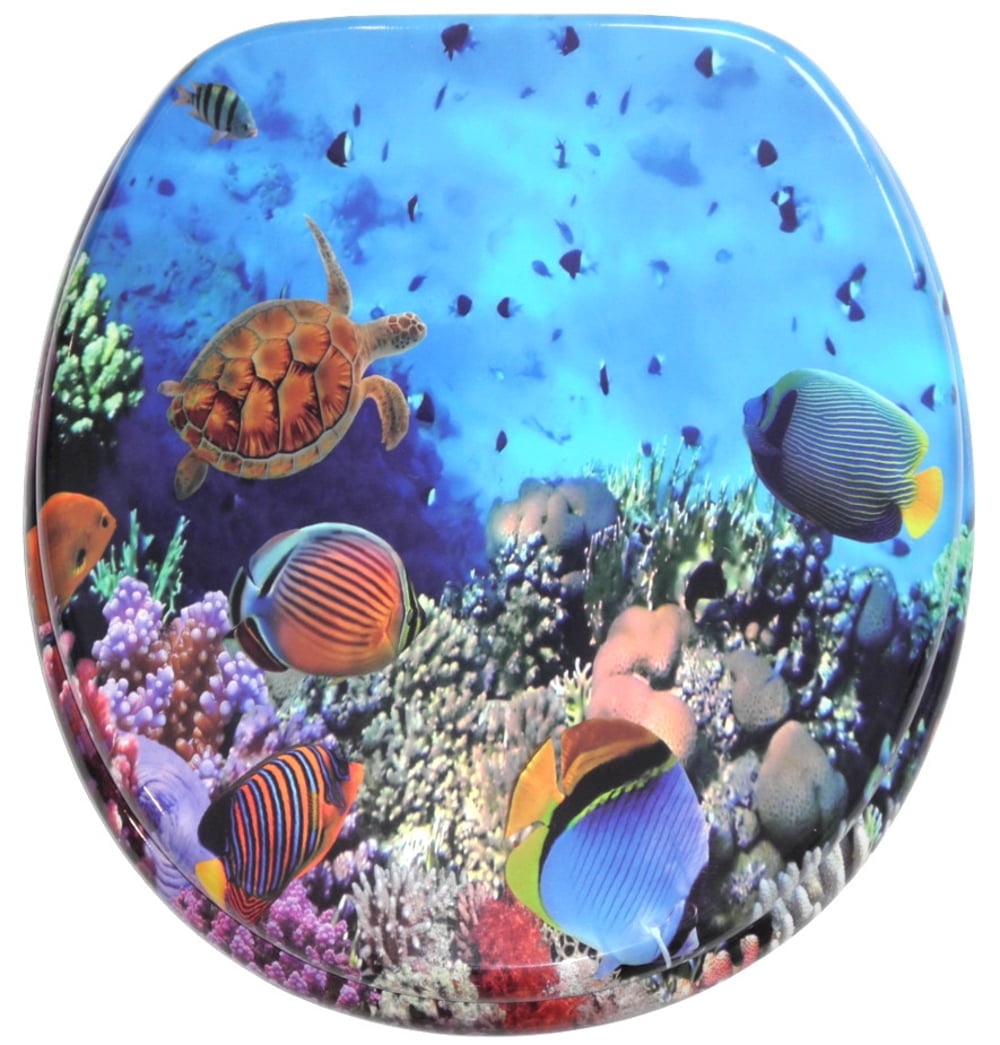 Sanilo Soft Close Toilet Seat ROUND, Quiet and Slow Close Lid and Seat, Strong Bumpers and Hinges, Ocean