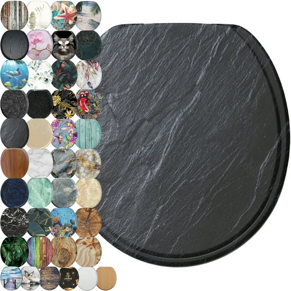 Sanilo Soft Close Toilet Seat ROUND, Quiet and Slow Close Lid and Seat, Strong Bumpers and Hinges, Granite