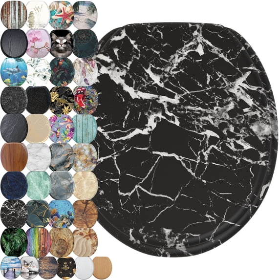 Sanilo Soft Close Toilet Seat ROUND, Quiet and Slow Close Lid and Seat, Strong Bumpers and Hinges, Marble Black