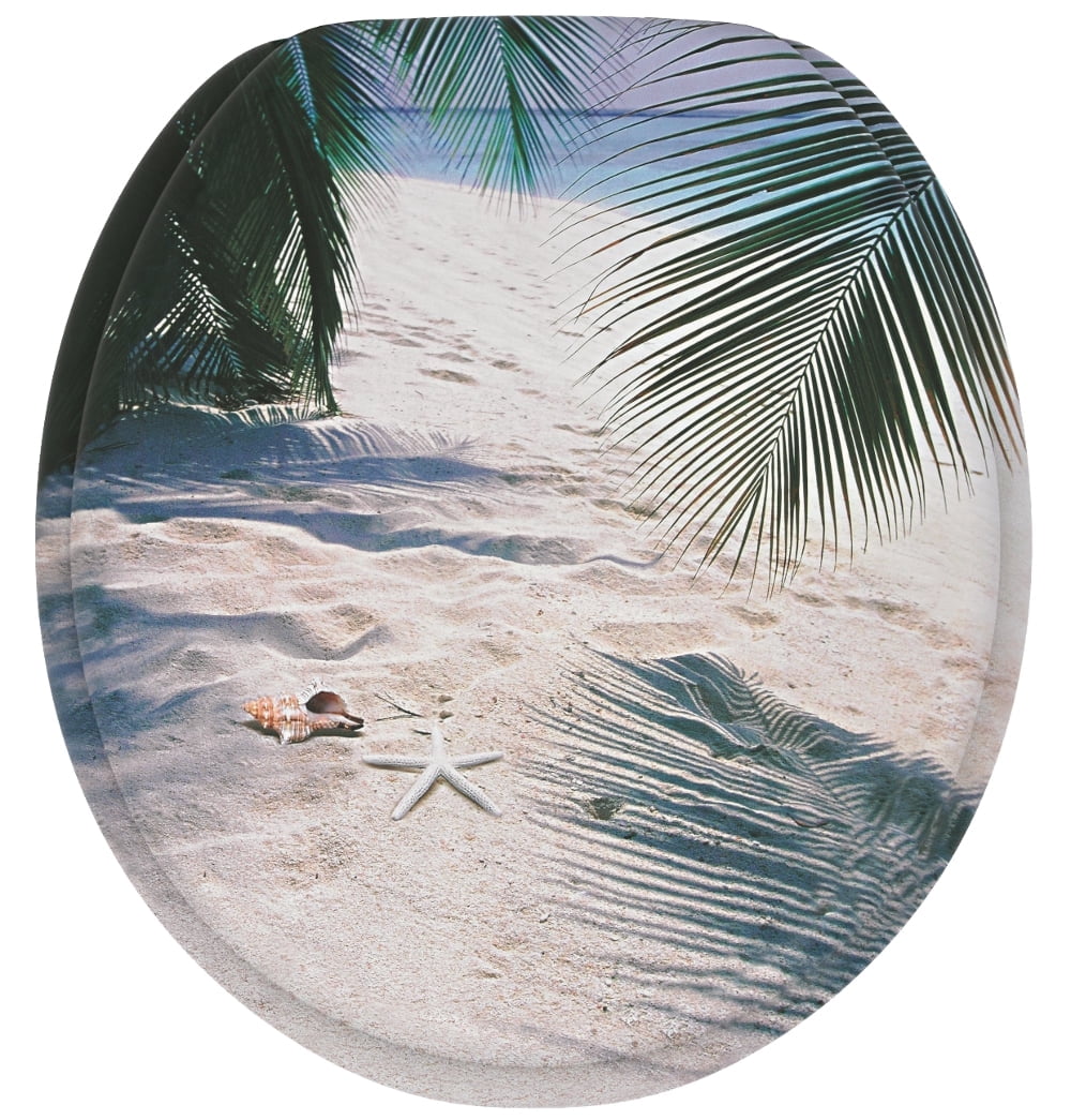 Sanilo Soft Close Toilet Seat ROUND, Quiet and Slow Close Lid and Seat, Strong Bumpers and Hinges, Beach