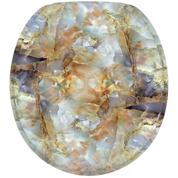 Sanilo Soft Close Toilet Seat ROUND, Quiet and Slow Close Lid and Seat, Strong Bumpers and Hinges, Marble Brown