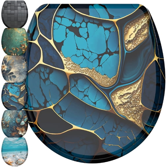 Sanilo Toilet Seat ROUND, Soft Close, One-Click Quick Release, Easy Installation, Non-Slip, Easy to Clean (Marble Cobalt)