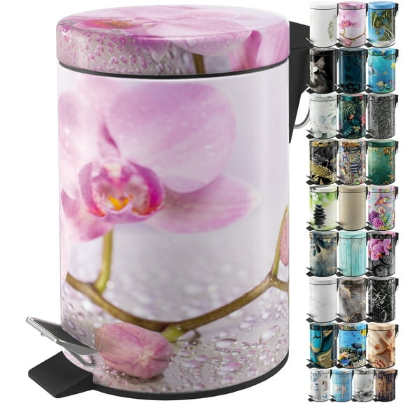 Sanilo Trash Can 1.3 Gallon with Soft Close, Many New Cosmetic and Kitchen Waste Bins Available, Bathroom Bin with Inner Bucket (Blooming)