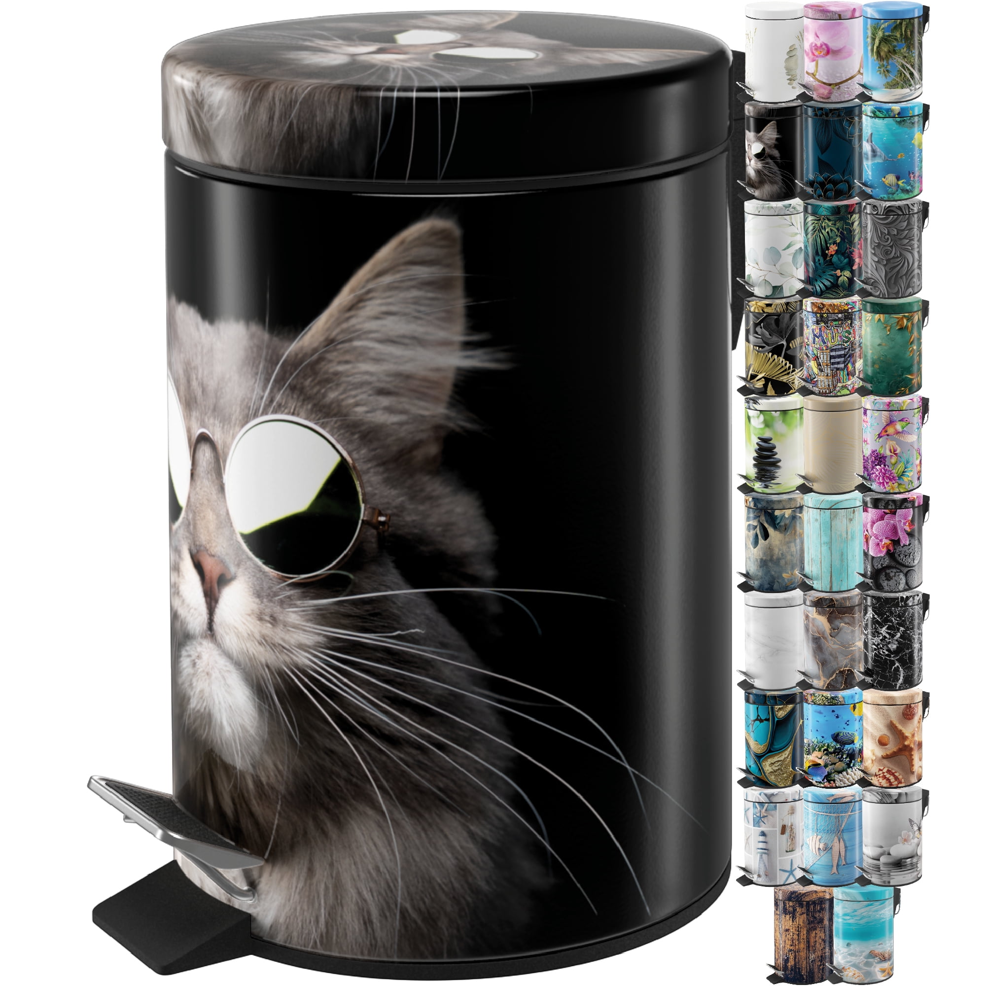 Sanilo Trash Can 1.3 Gallon with Soft Close, Many New Cosmetic and Kitchen Waste Bins Available, Bathroom Bin with Inner Bucket (Cool Cat)