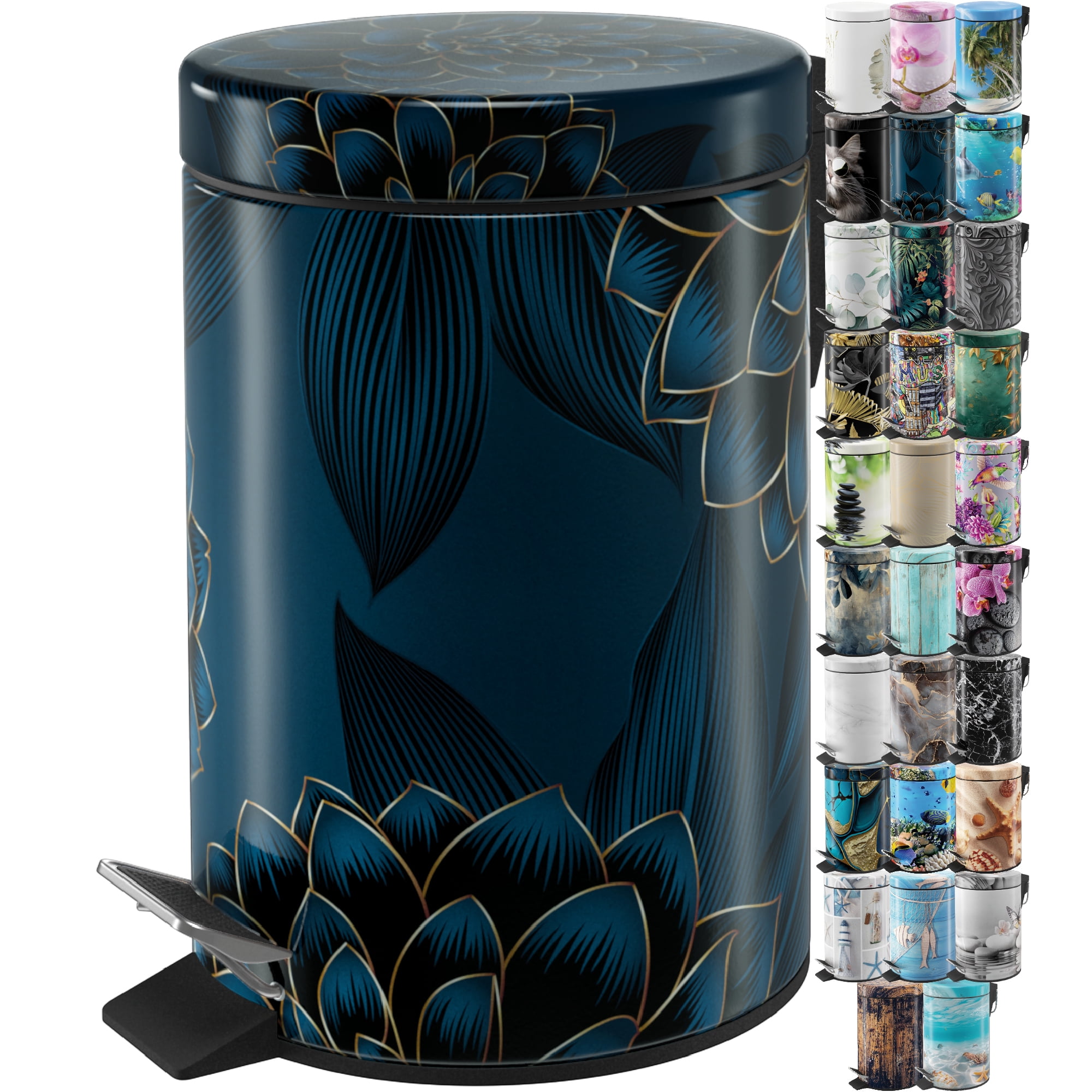 Sanilo Trash Can 1.3 Gallon with Soft Close, Many New Cosmetic and Kitchen Waste Bins Available, Bathroom Bin with Inner Bucket (Dahlia)