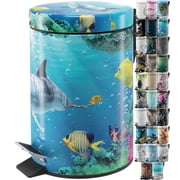 Sanilo Trash Can 1.3 Gallon with Soft Close, Many New Cosmetic and Kitchen Waste Bins Available, Bathroom Bin with Inner Bucket Dolphin