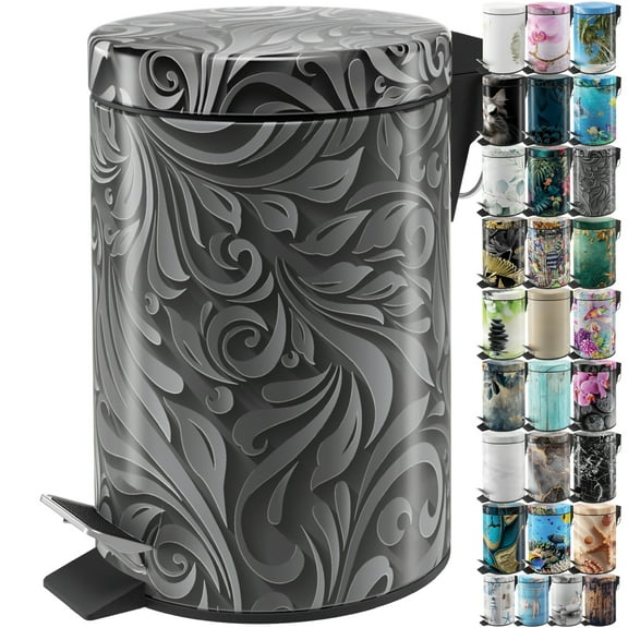 Sanilo Trash Can 1.3 Gallon with Soft Close, Many New Cosmetic and Kitchen Waste Bins Available, Bathroom Bin with Inner Bucket (Floral)