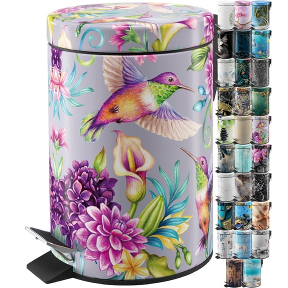 Sanilo Trash Can 1.3 Gallon with Soft Close, Many New Cosmetic and Kitchen Waste Bins Available, Bathroom Bin with Inner Bucket (Hummingbird)