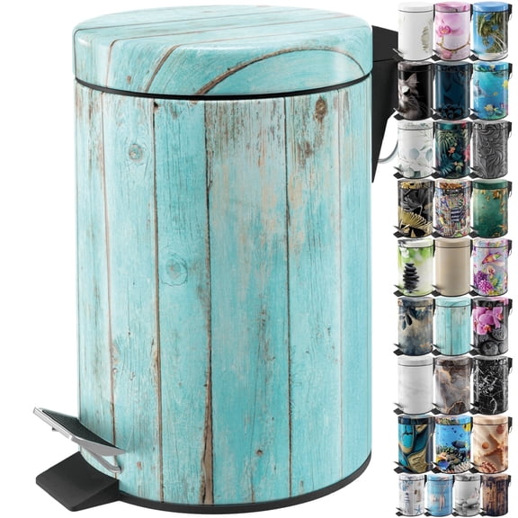 Sanilo Trash Can 1.3 Gallon with Soft Close, Many New Cosmetic and Kitchen Waste Bins Available, Bathroom Bin with Inner Bucket (Lumber)