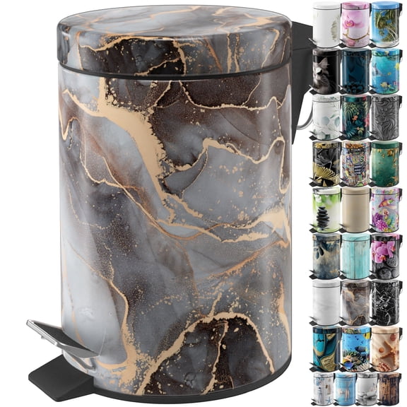 Sanilo Trash Can 1.3 Gallon with Soft Close, Many New Cosmetic and Kitchen Waste Bins Available, Bathroom Bin with Inner Bucket (Marble Abstract)