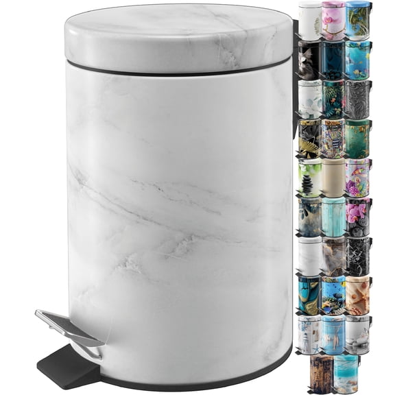 Sanilo Trash Can 1.3 Gallon with Soft Close, Many New Cosmetic and Kitchen Waste Bins Available, Bathroom Bin with Inner Bucket (Marble)