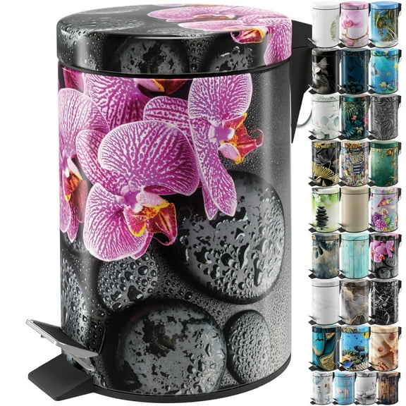 Sanilo Trash Can 1.3 Gallon with Soft Close, Many New Cosmetic and Kitchen Waste Bins Available, Bathroom Bin with Inner Bucket (Mardeira)