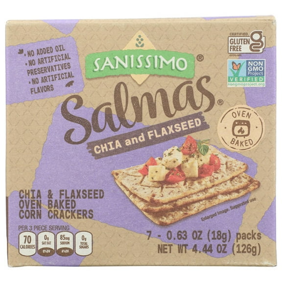 Sanissimo Salmas Crackers with Chia and Flax 3.85 oz (Pack of 14)