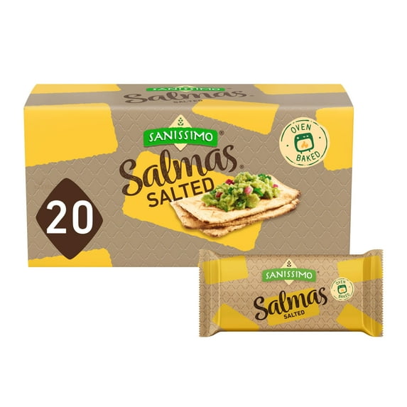Sanissimo Salmas Salted, 20 MFF30 packs of 3 Crackers, Oven Baked Corn Crackers, Gluten Free, Non GMO, Kosher Certified