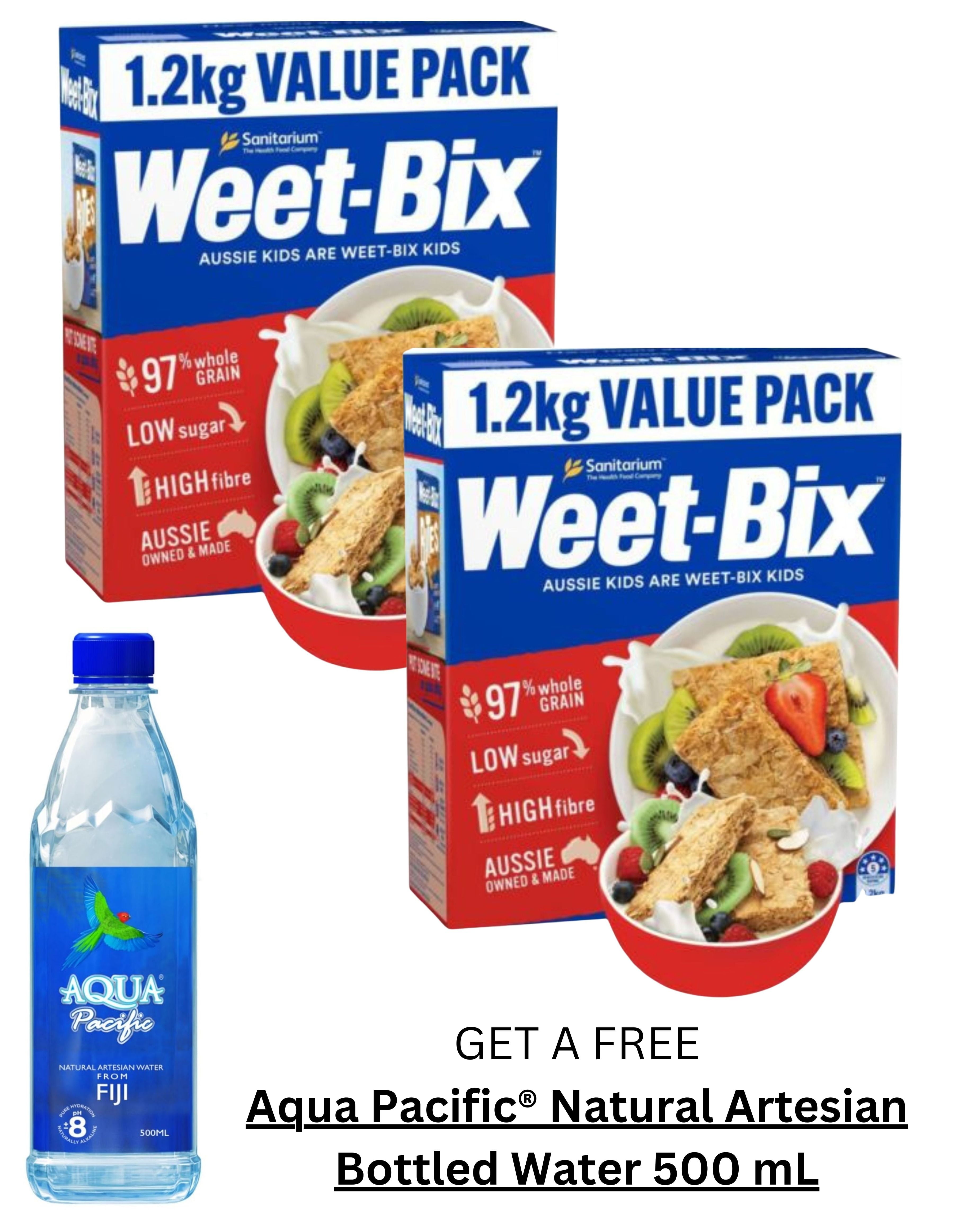 Sanitarium Weet-Bix (Pack Of 2 x 1.2kg EA) Get A FREE Aqua Pacific® Natural Artesian Bottled Water ...