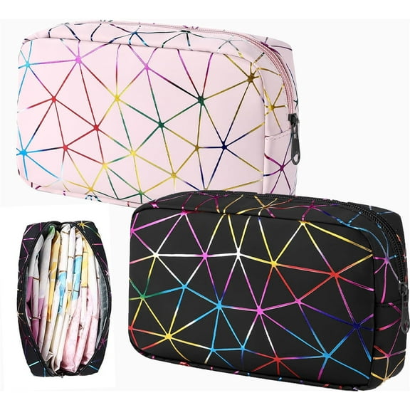 Sanitary Napkin Storage Bag,2 Pack Period Pad Pouch for Girls, Reusable Women Menstrual Cup Pouches Nursing Holder Tampon Bags Feminine Small Makeup Purse for Teen Girls School