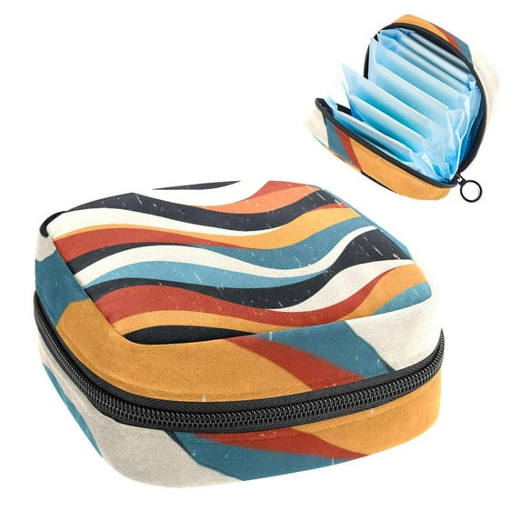 Sanitary Napkin Storage Bag, Geometric Wave Pattern Portable Menstrual Pad Bag for Teen Girls Store Panty Liners Tampons Sanitary Pads for Women Ladies