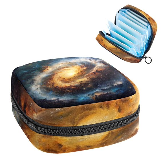 Sanitary Napkin Storage Bag for Girls Women, Portable First Period Pads Bag Tampons Holder Girls Travel Makeup Bag, Large Capacity Mysterious Galaxy Space
