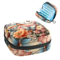 Sanitary Napkin Storage Bag for Girls Women, Portable First Period Pads Bag Tampons Holder Girls Travel Makeup Bag, Large Capacity Beautiful Butterflies and Flowers