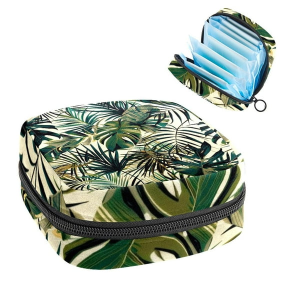 Sanitary Napkin Storage Bag, Green Jungle Pattern Portable Menstrual Pad Bag for Teen Girls Store Panty Liners Tampons Sanitary Pads for Women Ladies