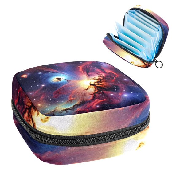 Sanitary Napkin Storage Bag, Nebula and Galaxies in Space Portable Menstrual Pad Bag for Teen Girls Store Panty Liners Tampons Sanitary Pads for Women Ladies
