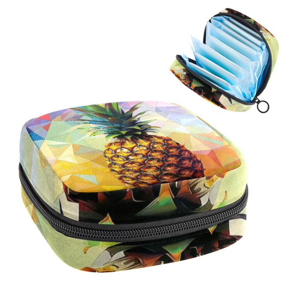 Sanitary Napkin Storage Bag, Pineapple Geometric Pattern Portable Menstrual Pad Bag for Teen Girls Store Panty Liners Tampons Sanitary Pads for Women Ladies