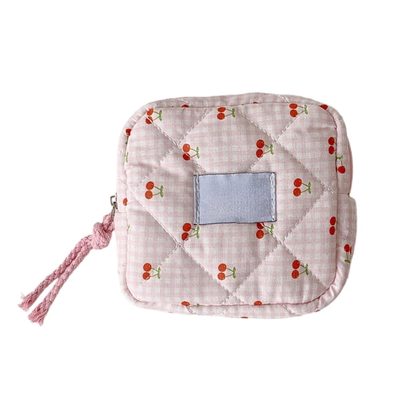Sanitary Napkin Storage Bag, Quilted Fabric Pouch for Tampons and Pads, Portable Mini Organizer for School, Travel, Daily Commute