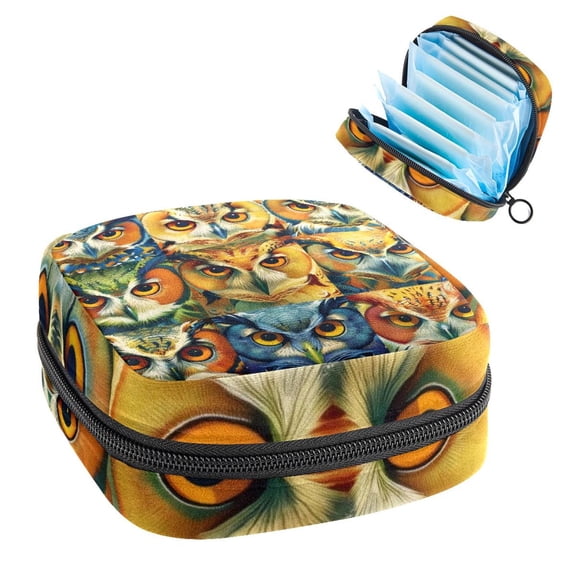 Sanitary Napkin Storage Bag, Seamless Owls Art Pattern Portable Menstrual Pad Bag for Teen Girls Store Panty Liners Tampons Sanitary Pads for Women Ladies