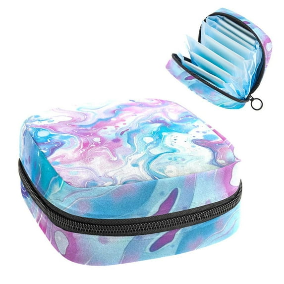 Sanitary Napkin Storage Bag, Watercolor Marbling Aesthetic Pattern Portable Menstrual Pad Bag for Teen Girls Store Panty Liners Tampons Sanitary Pads for Women Ladies