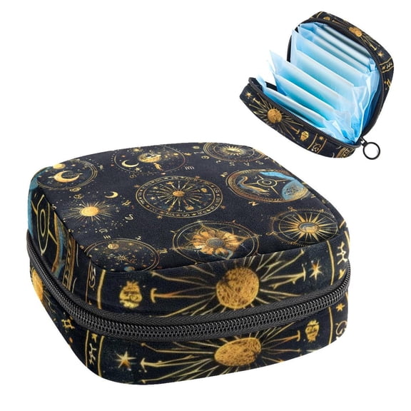 Sanitary Napkin Storage Bag for Girls Women, Portable First Period Pads Bag Tampons Holder Girls Travel Makeup Bag, Large Capacity Zodiac Symbols